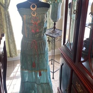 Venus Embroidered Strapless Maxi Dress